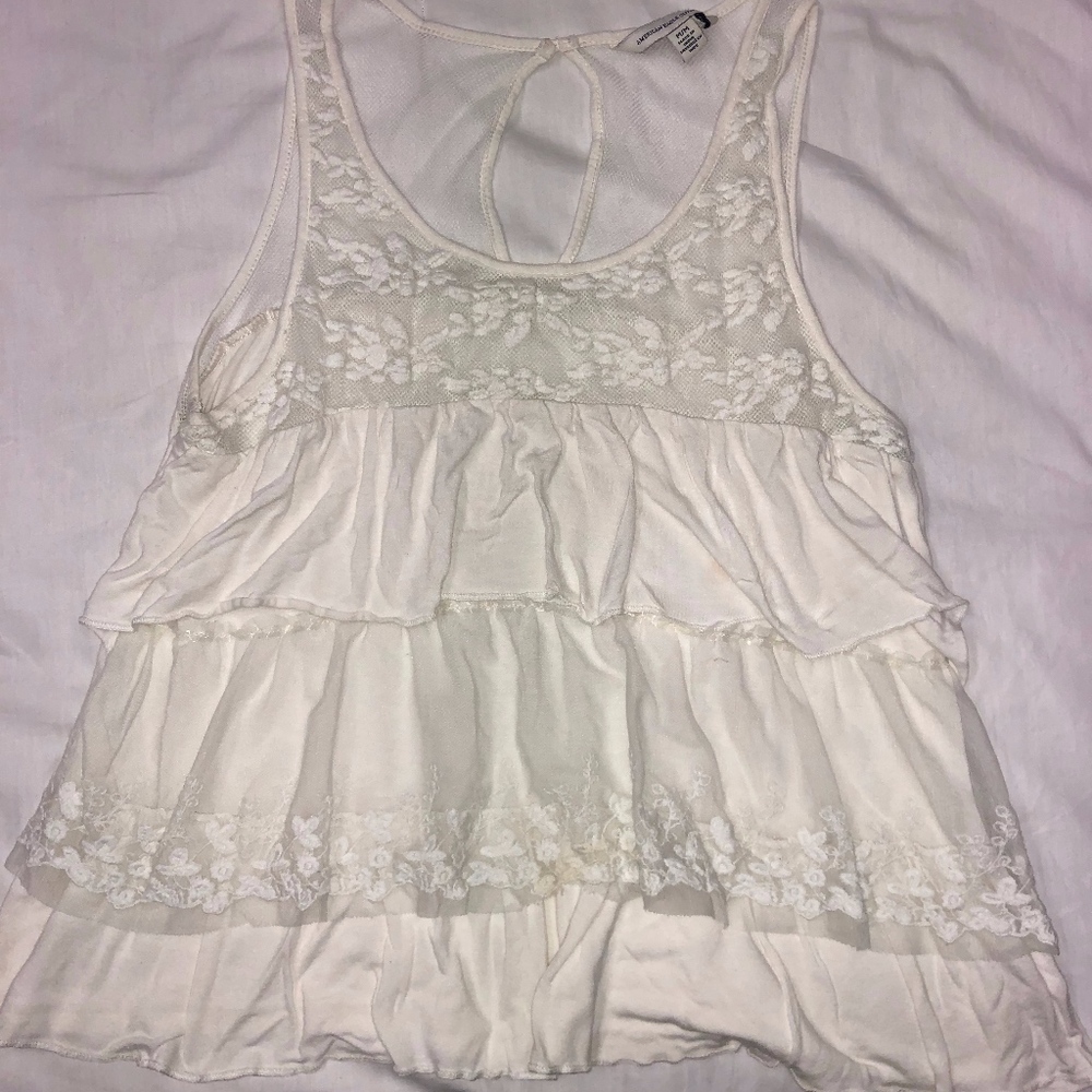 White Ruffled Mesh Back Tank Top